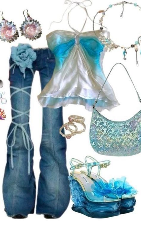 Casual Mermaid Outfit, Gyaru Fashion Summer, Ocean Princess, Emoji Combos, Clothes Drawing, Clothing Board, Inspo Fits, Y2k Swimsuit, Instagram Emoji