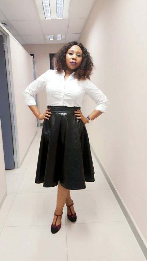 Monochrome  Black skirt White shirt Work wear Black Skirt White Shirt, Black A Line Skirt, Skirt White, Line Skirt, Outfits Ideas, Black Skirt, White Skirts, A Line Skirt, White Shirt