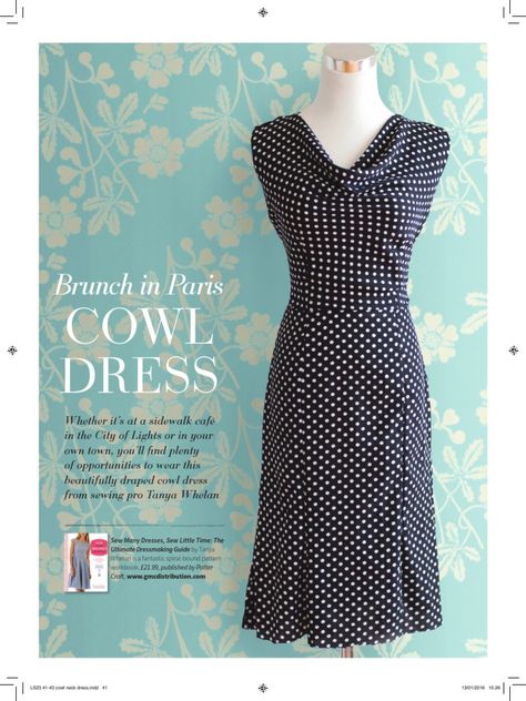 Cowl Neck Dress Pattern, Brunch In Paris, Seam Sewing, Paris Dress, Draped Bodice, Cowl Dress, Paris Dresses, Cowl Neck Dress, Cowl Pattern