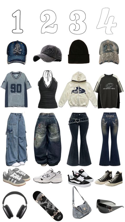 Y2k asthetic outfits Tomboy Y2k Outfits, Y2k Outfits For School Dress Code, Y2k And Grunge Outfits, Alternative Y2k Outfits, Y2k Female Outfits, Comfy Y2k Outfit, Y2k Outfit Collage, Basic Y2k Outfits, 2000s Fashion Outfits Casual