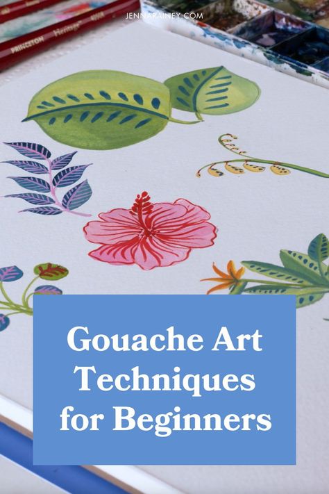 What Is Gouache Painting, Painting Ideas On Canvas Gouache, Gouache Flowers Easy, Painting With Gauche, Painting With Gouache Tutorial, Watercolor And Gouache Painting, Simple Gauche Painting, Beginner Guache Painting, Gouache Art Tutorials