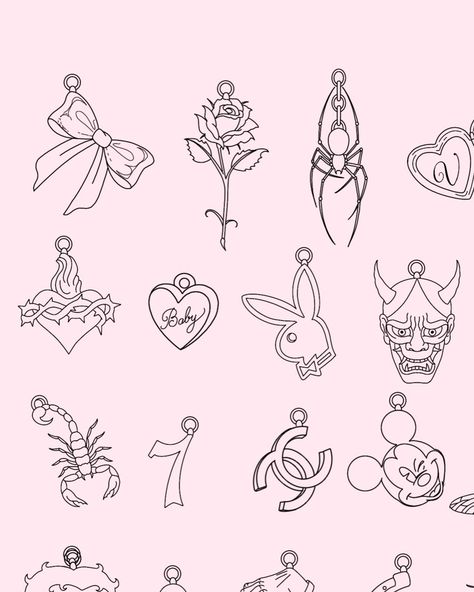 I have time available in July- obviously the charms will be shaded this was just simplified so i don’t have to shade 1000 charms 🥲 . Can also do any charms these are just inspiration 😝 Done at @capital.tattoo . . . #charmtattoo #charm #chaintattoo #chainandcharm #charmstattoo #chrometattoo Charm Tattoo Design, Charms Tattoo, Charm Drawing, Charm Tattoo, Tattoo 2024, Chain Tattoo, S Tattoo, Tattoo Design, Heart Charm