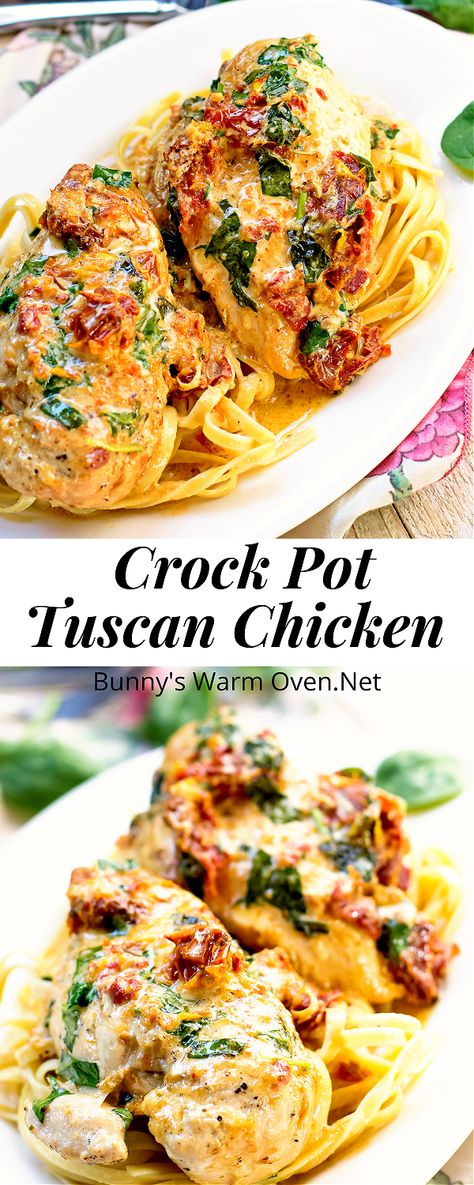 Pasta Recipes Vegetarian, Crock Pot Tuscan Chicken, Chicken Crock Pot, Crock Meals, Vegetarian Chicken, Shredded Chicken Recipes, Crock Pot Chicken, Tuscan Chicken, Healthy Crockpot