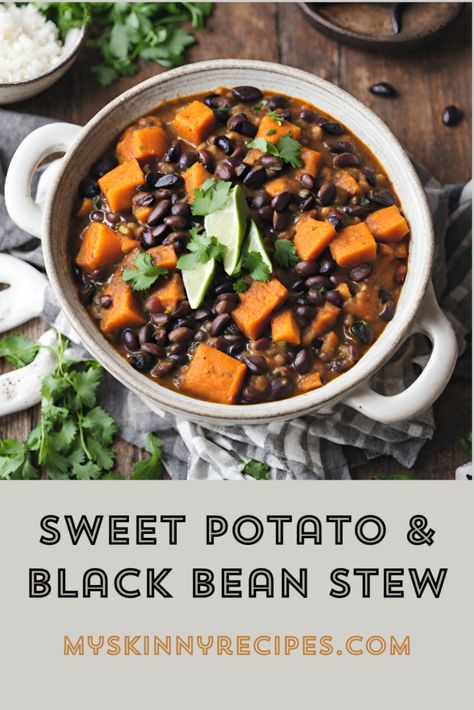 Indulge in the perfect balance of flavors with this Sweet Potato and Black Bean Stew! 🍠🖤 A hearty, nutrient-packed dish that's both delicious and easy to make. Try it for a cozy and satisfying meal. #SweetPotatoStew #HealthyEating 🌿🍲 Sweet Potato And Black Bean Stew, Black Bean Dishes, Sweet Potato Rice, Black Bean Stew, Sweet Potato And Black Bean, Comfort Recipes, Beans And Sausage, Sweet Bell Peppers, Potato Rice