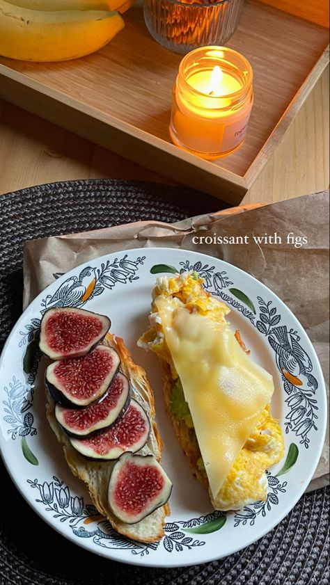 Aesthetic, food, fig, breakfast, brunch Croissant Breakfast Aesthetic, Fig Breakfast, Figs Breakfast, Breakfast Station, Breakfast Aesthetic, Croissant Breakfast, Food Stations, Breakfast Plate, Eat Clean