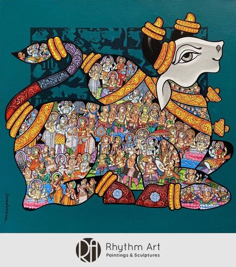 Nandi Painting, Nandi Bull Images, Goda Devi, Nandi Bull, Certificate Images, Bull Images, Rhythm Art, Pichwai Art, Bull Painting