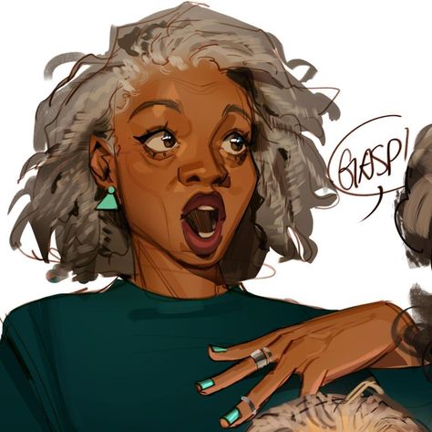 Black Grandma Drawing, Older Black Woman Art, Old Black Woman Art, Mullet Reference Drawing, Nous Drawing, Poc Hair Drawing, Older Woman Drawing, Older Female Character Inspiration, Grandma Character Design