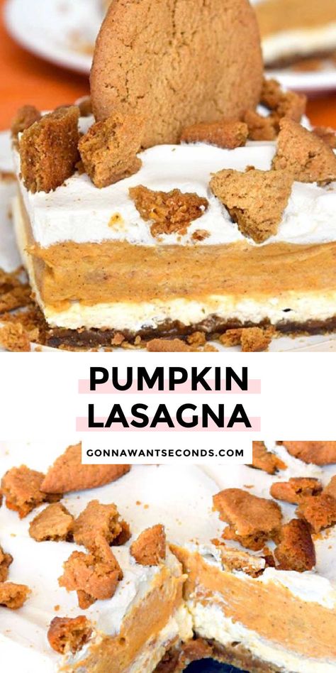 Pumpkin Cool Whip, Pumpkin Lasagna Dessert, Sweet Pumpkin Recipes, Lasagna Dessert, Pumpkin Spice Recipes, Pumpkin Lasagna, Can Pumpkin, Pear Crisp, Bake Pumpkin