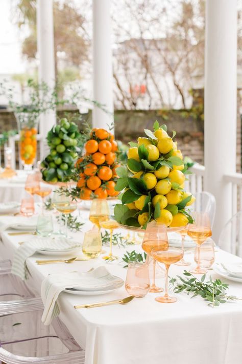 Citrus Summer Party, Lemon Tablescape, Lemon Table Decor, Citrus Party, Lemon Centerpieces, Porch Party, Italian Dinner Party, Citrus Baby, Italian Party