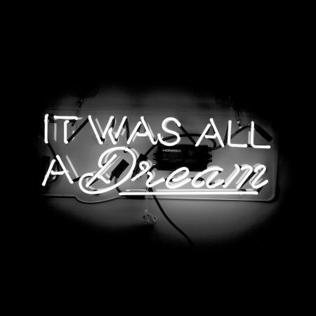 Dream Neon Sign, Photowall Ideas, It Was All A Dream, Black And White Photo Wall, Bedroom Wall Collage, Black And White Picture Wall, Neon Aesthetic, Picture Collage Wall, Gray Aesthetic