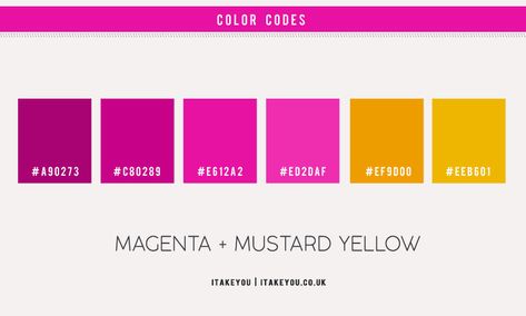 Magenta Mustard Color Palette, Magenta And Yellow Wedding, Magenta Yellow Color Palette, Mustard Color Combinations, Magenta Color Combinations, Mustard Colour Combination, Hot Pink Bedrooms, Magenta And Yellow, Mustard Walls