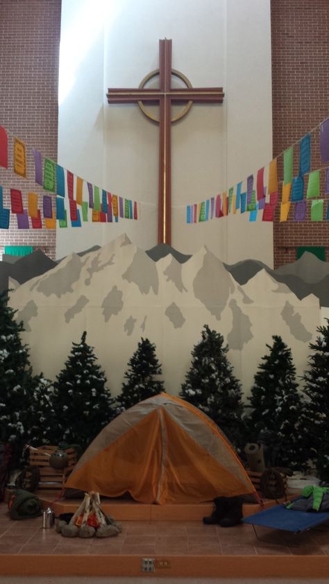 Our Everest VBS set Mountain Vbs Decorations, True North Vbs Decorations, Alaska Vbs, Camp Out Vbs, Operation Arctic Vbs, Everest Vbs 2015, Camping Vbs, Arctic Vbs, Everest Vbs