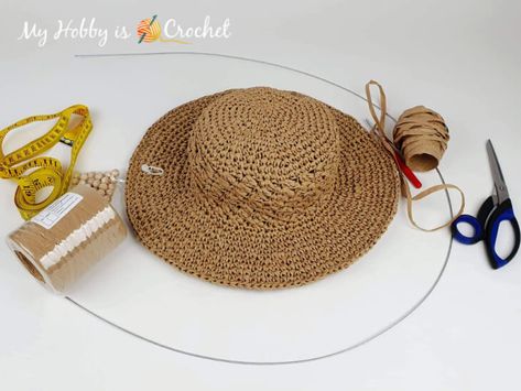 My Hobby Is Crochet: "Raffie" Sun Hat | Free Crochet Pattern Straw Hat Crochet Pattern, Raffia Hat Crochet Pattern, Crochet Straw Hat Pattern Free, Crochet Raffia Sun Hat Pattern, Crochet Sun Hats Free Pattern, Crochet Straw Hat, Raffia Hat Pattern, Crochet Raffia Hat, Crochet Sombrero