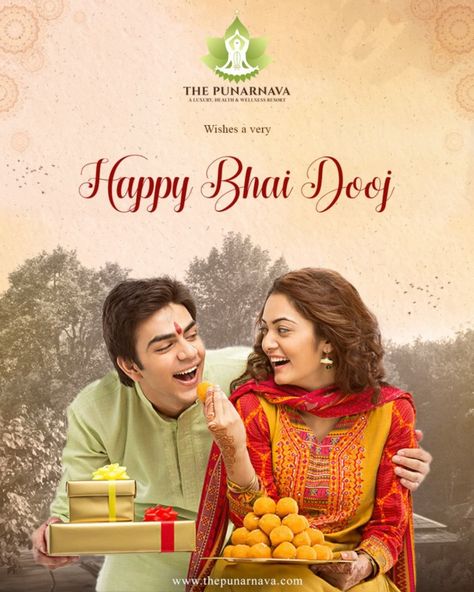 May this Bhai Dooj strengthen the brother - sister bond more than ever and bring joy and prosperity in life. Team Punarnava wishes everyone a very Happy Bhai Dooj. #BhaiDooj #BhaiDooj2021 #BhaiDoojPooja #HappyBhaiDooj #BhaiDoojWishes #ThePunarnava #PunarnavaWellness #PunarnavaWellnessResort #Celebration #India #FestivalsofIndia #Mussoorie #Holiday #Vacation #Staycation #Resort #Luxury #Hotellife #Hospitality #Instagood #Activity #Nature #Tourism #Dehradun #Uttarakhand Bhai Duj Post, Bhai Dooj Photography, Bhaidooj Creative Post, Happy Bhai Dooj Creative, Bhai Dooj Creative Ads, Bhai Dooj Post, Bhai Dooj Creative, Ayurvedic Logo, Happy Bhaiya Dooj