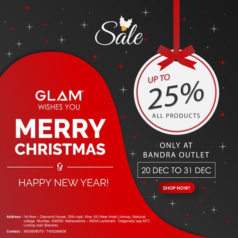 Hello, Nail Art Lovers! Now get up to 25% off on all products at GLAM Christmas & New Year Sale: - Offer valid till 31st December 2019. - Offer valid at Mumbai Store only.  #newyearsale #offer #sale #christmassale #christmasnails #nails #nailart #nailsofinstagram #gelnails #christmas #nailtech #glitternails #gelpolish #nailpolish #christmasnailart #christmasnailsart #MerryChristmas #Glam #RNailLounge #Mumbai #salon #professionalsalons #HappyNewYear #HappyNewYear2020 Christmas Salon Offers, 31st December, New Year Sale, Glam Christmas, Happy New Year 2020, New Years Sales, Christmas Nail Art, Art Lovers, Christmas Sale