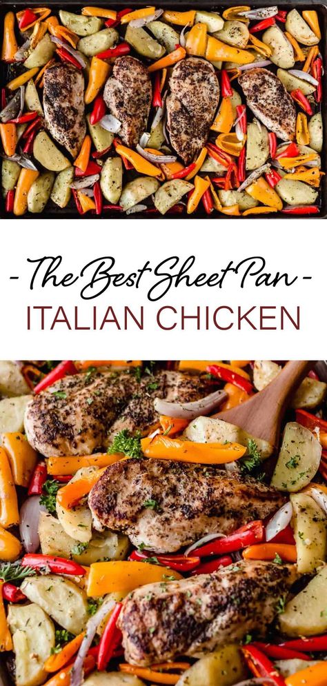 Chicken Peppers And Onions, Zesty Italian Chicken, Pan Chicken Breast, Healthy Chicken Recipe, Sheet Pan Meals Chicken, Chicken With Potatoes, Red Onion Recipes, Recipes With Chicken And Peppers, One Pan Meal