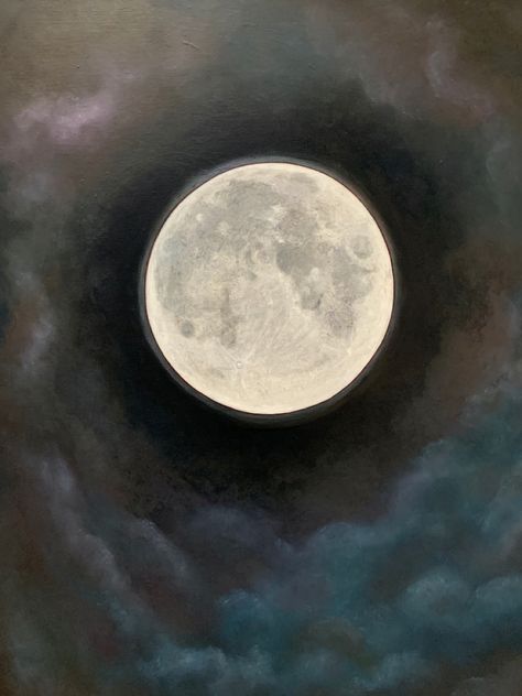 Big Moon Painting, How To Paint The Moon, Moon Painting Aesthetic, Full Moon Drawing, Oil Painting Moon, Painting Of Moon, Painting Of The Moon, Moon Oil Painting, Monotone Art