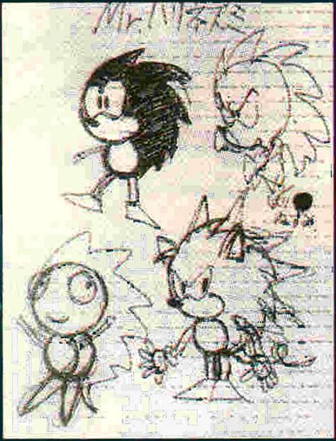 Yuji Naka's first sketches of Mr.Needlemouse (Sonic the Hedgehog). Original Sonic, Classic Sonic, Sonic Fan Characters, Sonic Franchise, Hedgehog Art, Sonic Adventure, Felix The Cats, Sonic Art, The Hedgehog