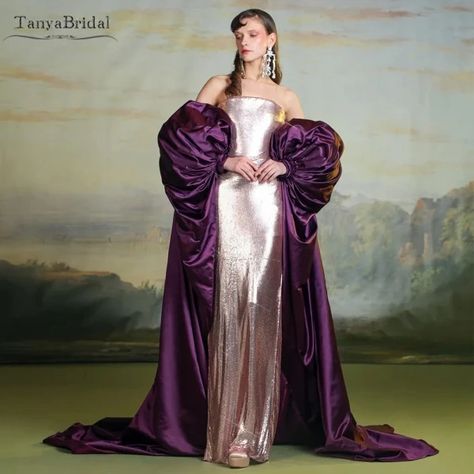 Just found this amazing item on AliExpress. Check it out! C$177.23 5％ Off | Purple Taffeta Fashion Cape With Puff Sleeves Long Charming Jacket ,Women Coat DJ273 Fashion Cape, Purple Cape, Cape Fashion, Dress Design Drawing, Fashion Design Patterns, Fasion Outfits, Women Coat, Camping Outfits, Fairytale Dress