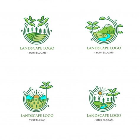 Green landscape logo design natural leaf... | Premium Vector #Freepik #vector #logo #food #floral #design Landscape Logo Design, Environmental Logo Design, Eco Camp, Logo Inspiration Nature, Logo Plant, Logo Design Inspiration Sports, Eco Logo Design, Landscaping Logo, Logo Garden