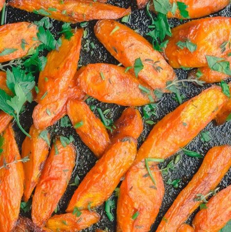 Mediterranean Roasted Carrots, Mediterranean Carrot Recipes, Mediterranean Carrots, Easy Roasted Chickpeas, Pasta With Onions, Carrot Dishes, Moroccan Vegetables, Carrot Recipe, Roasted Carrots Recipe