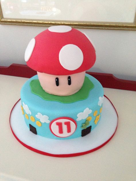 Super Mario Toad Cake, by Amy Hart Mario Toad Cake, Toad Cake Mario, Toad Birthday Cake, Peaches Birthday Cake Mario, Toadstool Birthday Cake, Toad Cake, Super Mario Toad, Mario Cake 2 Tier, Mario 1 Up Mushroom Cake