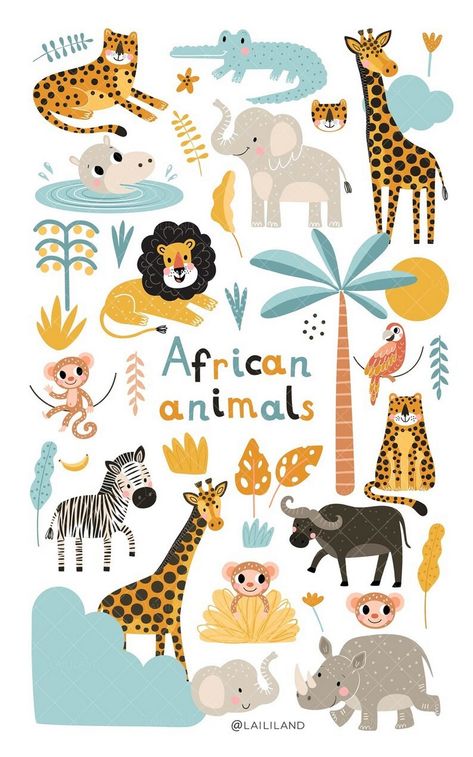 Jungle Jive: Illustrated Animal Stickers Safari Wall Decor, Cute Jungle Animals, Safari Animal Wall Art, Creative Clips Clipart, Nursery Decor Prints, Jungle Wall Art, Safari Animals Nursery, Wildlife Decor, Animal Nursery Decor