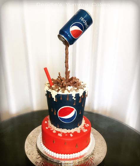 Soda Birthday Party, Soda Can Cake, Doll Cake Designs, Doodle Cake, Soda Cake, Jello Cake, Decorating Cakes, Pepsi Cola, Fancy Desserts