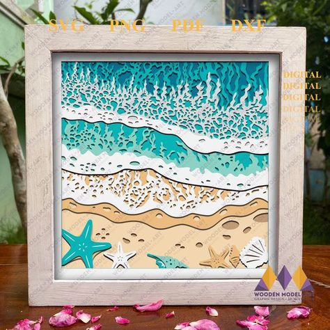 3D SVG Cut Files Ocean Shadow Box Ideas, Shadow Box Resin Art, Cricut 3d Shadow Box Ideas, Cricut Shadowbox Projects, Shadow Boxes Cricut, Beach Shadow Box Ideas, 3d Shadow Box Cricut, Cool Cricut Projects, Shadow Box Cricut