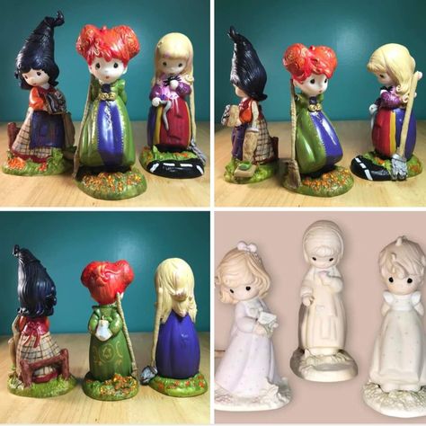 Repaint Ceramic Figurine, Repainting Ceramic Figurines, Precious Moments Halloween, Altered Moments Ideas, Precious Moments Repaint, Altered Precious Moments, Repainted Figurines, Creepy Figurines, Creepy Clay Art