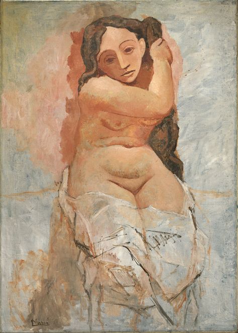 Pablo Picasso – Woman Plaiting Her Hair, Paris, late summer or fall 1906, Oil on canvas, 127 x 90.8 cm | MoMA Picasso Rose Period, Picasso Woman, Pablo Picasso Art, Art Picasso, Pablo Picasso Paintings, Picasso Paintings, Picasso Art, Edgar Degas, Georges Braque