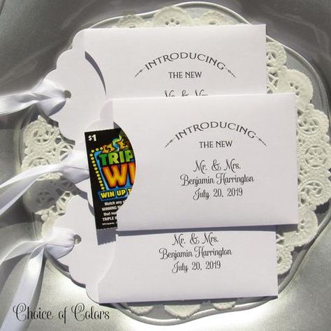 Lottery Ticket Wedding Favors - Personalized Wedding Favors - Unique Wedding Favors by abbeyandizziedesigns.com Lottery Favors, Lottery Ticket Wedding Favor, Bottle Opener Favors, Creative Wedding Favors, Inexpensive Wedding Favors, Lottery Ticket, Custom Wedding Favours, Wedding Favors Cheap, Beach Wedding Favors