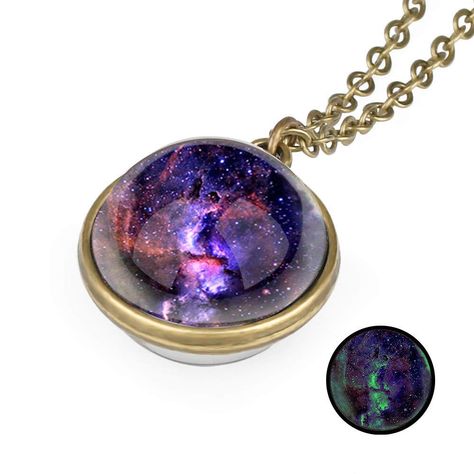 PRICES MAY VARY. ♬【UNIQUE DESIGN】Special universe galaxy planet space cosmos design. Unique Beauty, Natural Glass pendant necklace is single and unique! This is not only a necklace, but a beautiful work of art. 360-degree glittering beauty, terrific and perfect, which is double-side round bead necklace for unisex fashion jewelry gift. ♬【BEAUTIFUL ART CRAFTS】Flawless design planet, the smaller core ball is made of special glass. Stars and orbits, those particles and strings are specially designed Chains Aesthetic, Planet Jewelry, Cosmic Dust, Galaxy Necklace, Galaxy Pendant, Planet Necklace, Dark Jewelry, Round Pendant Necklace, Trendy Necklaces