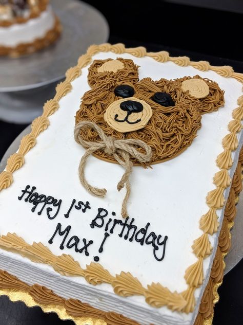 Teddy Bear Sheet Cake, Bear Sheet Cake, Teddy Bear Cake Smash, Teddy Bear Theme Cake, Birthday Cake Teddy Bear, Bear Cake Design, Teddy Bear Birthday Theme, Square Birthday Cake, Teddy Bear Birthday Cake