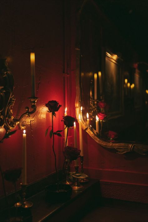 Black And Red Home Decor, Candle Party Decor, Red Light Aesthetic Room, Red Candle Aesthetic, Romantic Victorian Aesthetic, Jazz Vibes Aesthetic, Red Lighting Aesthetic, Halloween Red Aesthetic, Red Candles Aesthetic