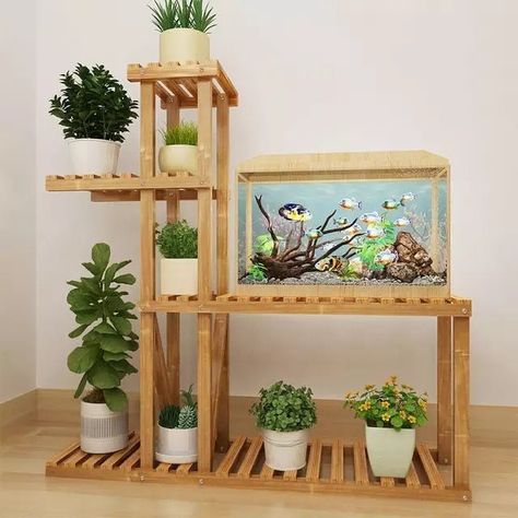 Plant Stand Ideas Indoor, Plant Shelves Indoor, Diy Aquarium Stand, Plant Stand Ideas, Bathroom Wood Shelves, Fish Stand, Plants Home Decor, Fish Tank Stand, Diy Fish Tank