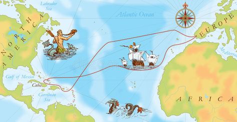 Old navy map. Christopher Columbus way. To America , #AD, #map, #navy, #Christopher, #America, #Columbus #ad America Illustration, Columbus Map, Homeschool Classroom, Christopher Columbus, Interactive Map, Gulf Of Mexico, Atlantic Ocean, Social Studies, Columbus