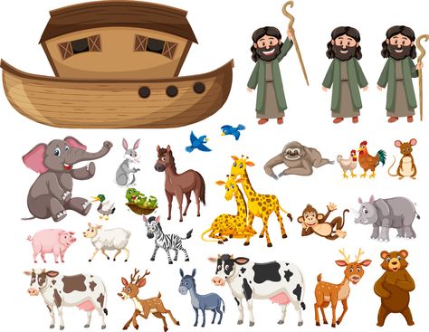 Noah's Ark Art, Noah's Ark Bible, Noah Ark, Noahs Arc, Noahs Ark Animals, Boat Vector, Cow Vector, Paint Vector, Nursery Mural