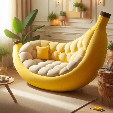 Banana shaped sofa Banana Decoration, Statement Couch, Crazy Furniture, Simple Furniture Design, Unusual Furniture, Shaped Sofa, Wooden Candle, Simple Furniture, Big House