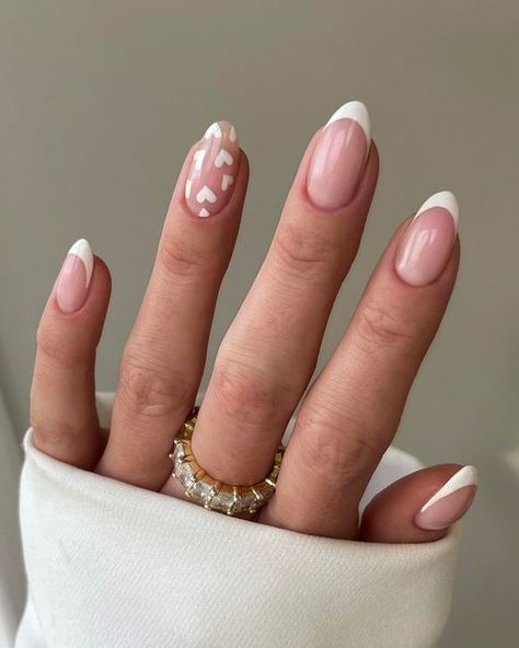 Simple Gel Nails, Casual Nails, Her Nails, Neutral Nails, Heart Nails, French Tip Nails, Valentine's Day Nails, Valentines Nails, Cute Acrylic Nails