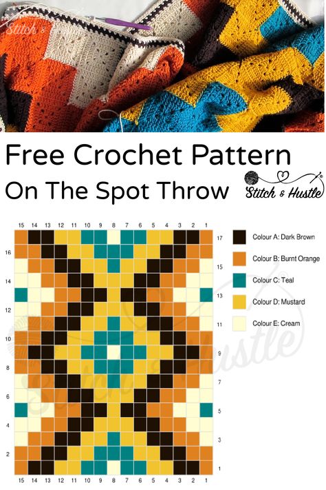 On The Spot Throw Free Crochet Pattern — Stitch & Hustle Crochet Quilt Pattern, Granny Square Crochet Patterns Free, Linen Stitch, Crochet Blanket Designs, Crochet Quilt, Manta Crochet, Crochet Patterns Free Blanket, Crochet Tapestry, Blanket Patterns