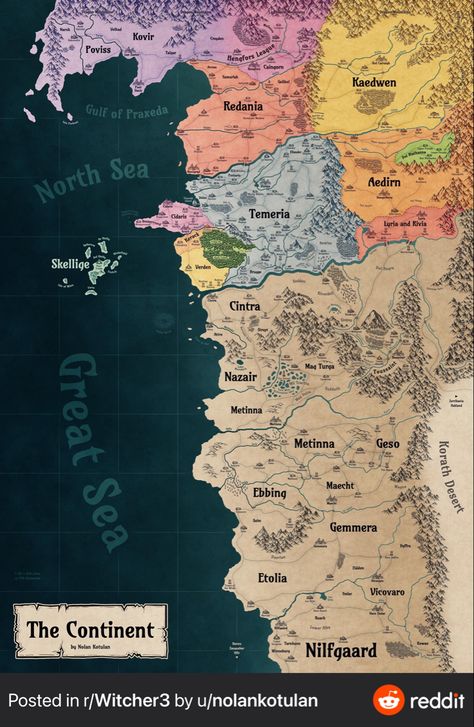 Witcher Map World, The Witcher Map, Elder Scrolls Map, Witcher Books, Map Sketch, Fantasy Map Making, The Witcher Game, The Witcher Geralt, Fantasy World Map