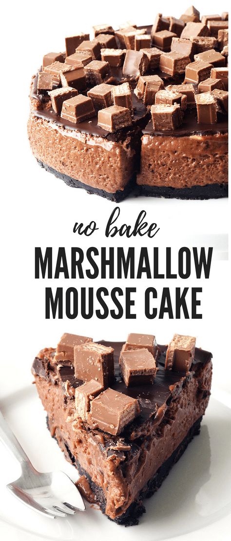 No Bake Chocolate Marshmallow Mousse Cake - Sweetest Menu Marshmallow Mousse, Chocolate Marshmallow, Birthday Desserts, Oreo Dessert, Baking Tins, Mousse Cake, Healthy Dessert, Chocolate Desserts, No Bake Desserts