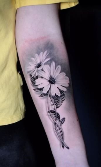 Dna Sister Tattoo, Dna Flower Tattoo, Emma Tattoo, Portuguese Tattoo, Human Heart Tattoo, Sister Tats, Tree Branch Tattoo, Dna Tree, Spiral Tattoos