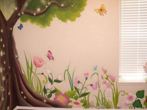 Fairy Garden Bedroom, Painting Balloons, Fairy Mural, Fairy Bedroom, Fairy Room, Garden Mural, Kids Room Murals, Tree Mural, Nursery Mural