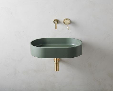 Affix Sink Collection by Mudd Concrete - Azure Magazine | Azure Magazine Concrete Bathroom Sink, Wall Mounted Bathroom Sinks, Round Sink, Wall Mount Sink, Small Sink, Wall Mounted Sink, Concrete Sink, Faucet Design, Countertop Basin