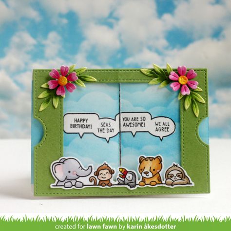 Lawn Fawn Interactive Card Ideas, Lawn Fawn Ta Da Diorama, Sending Birthday Wishes, Lawn Fawn Blog, Lawn Fawn Cards, Tropical Drink, Interactive Cards, Making Greeting Cards, Flower Backdrop