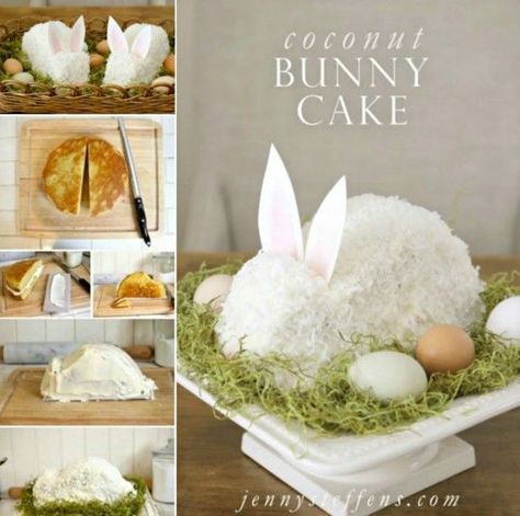 Coconut Bunny Cake Tutorial easter easter crafts easter ideas easter recipes easter recipe easter deserts food tutorials easter desert Easter Cake Easy, Easter Cake Recipes, Dessert Original, Easter Bunny Cake, Dessert Party, Easter Cake, Bunny Cake, Coconut Cake, Easter Dinner