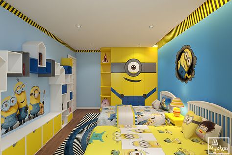 Minion Room on Behance Minion Nursery, Minion Room Decor, Minion Bedroom, Minion Room, Minion Baby, Mickey Mouse Decorations, Minion Theme, Yellow Guy, Cool Kids Bedrooms