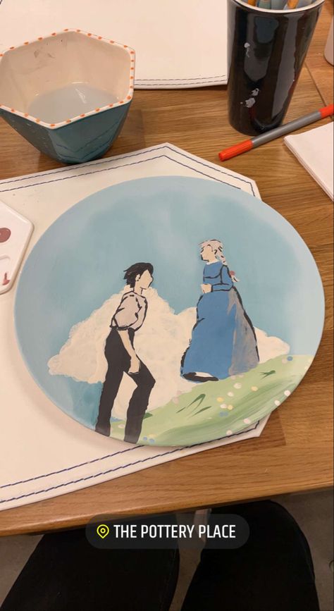 Howls Moving Castle Pottery Painting, Anime Pottery Painting Ideas, Studio Ghibli Pottery Ideas, Color Me Mine Studio Ghibli, Pottery Painting Ideas Studio Ghibli, Ghibli Pottery Painting, Ghibli Pottery, Pottery Painting Studio Ghibli, Howls Moving Castle Pottery